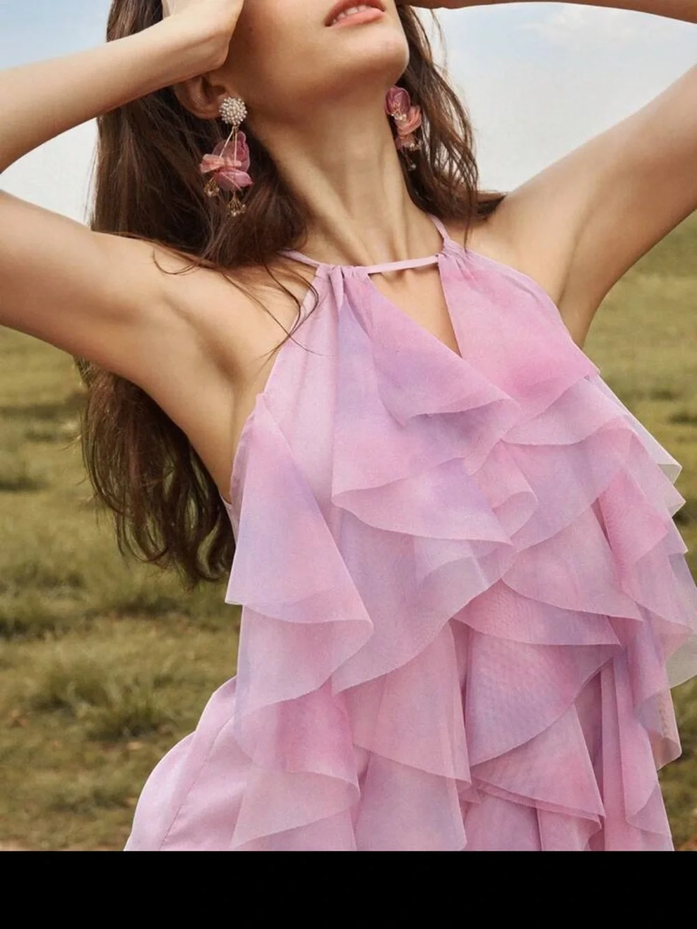 NWT Pink Ruffled Halter Camisole Top - Lightweight Layered Tank - Picture 3 of 4